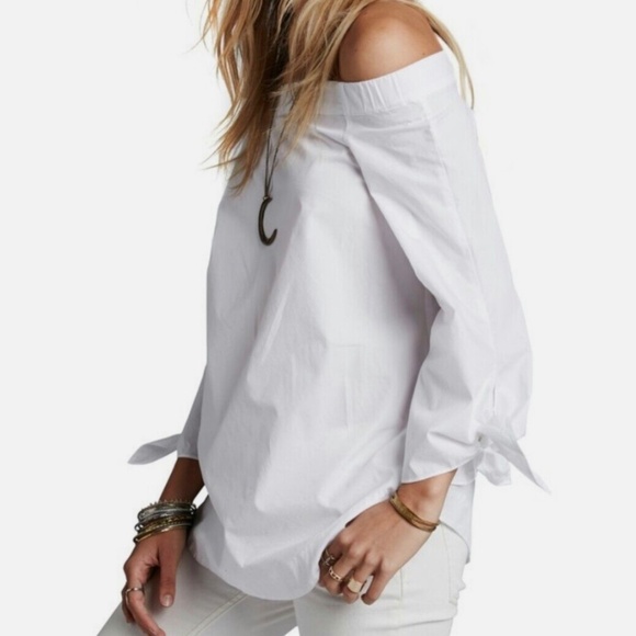 ☀️SALE☀️ NWT FREE PEOPLE Off The Shoulder 3/4 Sleeve Blouse W/Ties - Picture 1 of 7